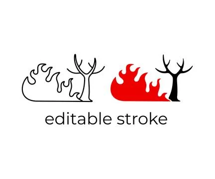 Fire in the forest, environmental protection, editable stroke, silhouette Stock Illustration