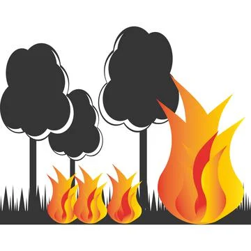 A fire in the forest. Vector black image. Stock Illustration