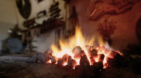 Fire in the forge furnace Stock Footage 67735776