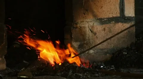 Fire in the forge, slow motion  Video stock 49689223