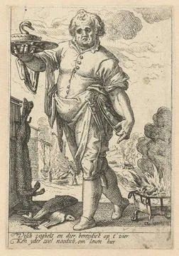 Fire; The four elements. A cook with a duck on a bowl at a cooking place. ... Stock Photos