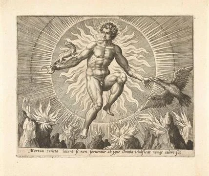 Fire; The four elements. The fire element, personalized by the naked sun g... Stock Photos