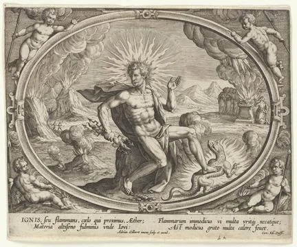 Fire The Four Elements Ignis.... 1600. Collaert, Adriaen, -1618. Prints. T... Stock Photos