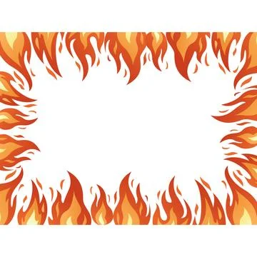 Fire frame border. Hand drawn isolated on white. Illustrazione stock