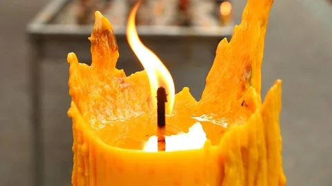 Fire frame of candle, in the temple Stock Footage 86559932
