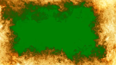 Fire frame green background flames green screen animated chromakey background Stock Footage 314064515