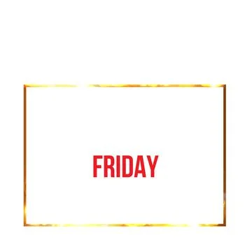 Fire frame shape with FRIDAY red text, vector gold fiery rectangle frame Stock Illustration