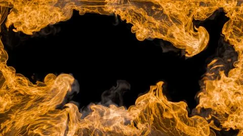 Fire frame for your design. Fire flames on a black background with smoke. F.. Stock Photos