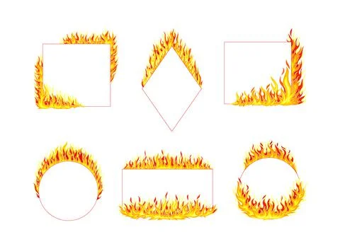 Fire frames set. Flaming burning borders with space for text vector illustration Stock Illustration