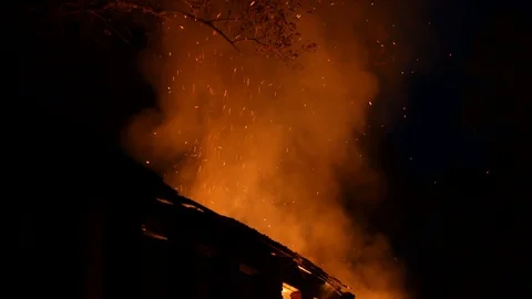 Fire full of sparkles at night Video stock 115841455