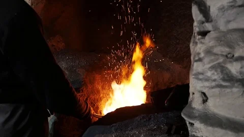 The fire in the furnace of the blacksmith Stock Footage 105090634
