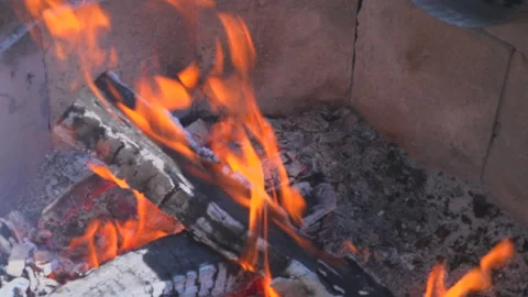Fire in furnace Stock Footage 145722472