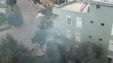 Fire in garden top view Stock Footage 10890100