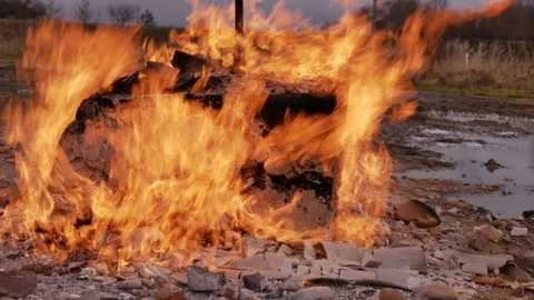 Fire on a gas field Stock Footage 147013627