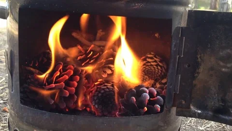 Fire gets going slow motion Stock Footage 83188647