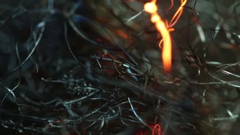 Fire Glows in Steel Wool Strands Stock Footage 74550737