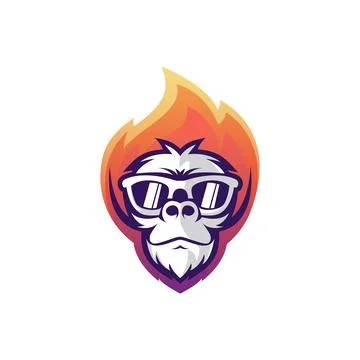 Fire Gorilla Logo Vector Design Template Stock Illustration