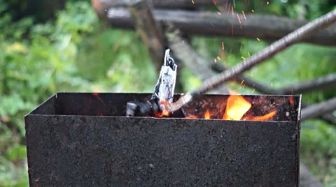 Fire in the grill 1 Stock Footage 37317499