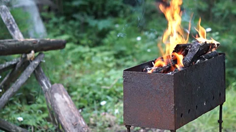 Fire in the grill 3 Stock Footage 37316979