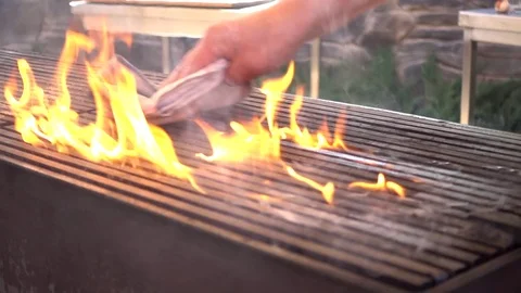 Fire on Grill Barbeque Stock Footage 76016140
