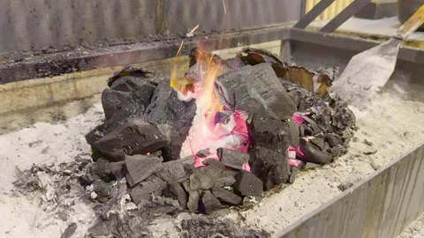 Fire grill chile night carbon ashes dust smoke Stock Footage 333482032