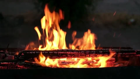 Fire in the grill close up Stock Footage 278511570