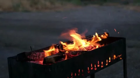 Fire in the grill close up Stock Footage 280819944