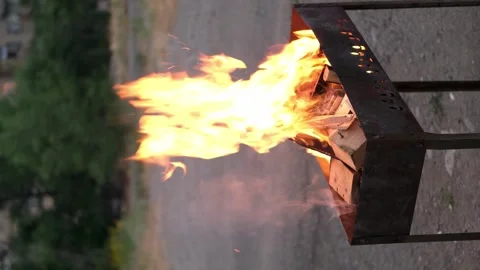 Fire in the grill close up Video stock 282246180