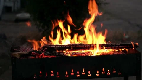 Fire in the grill close up Stock Footage 282246237