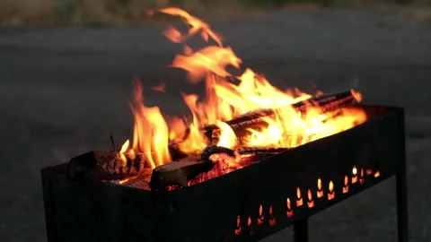 Fire in the grill close up Video stock 283435807