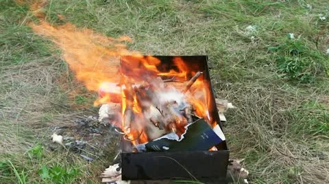 Fire in the grill Stock Footage 12534061