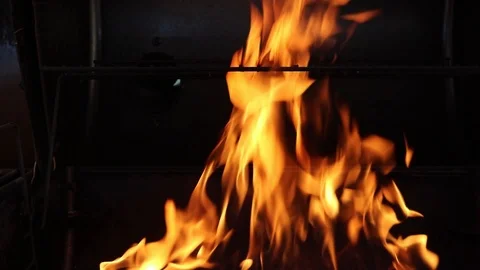 Fire in a Grill Stock Footage 90640893