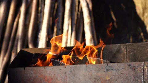 Fire in the grill Stock Footage 152528803