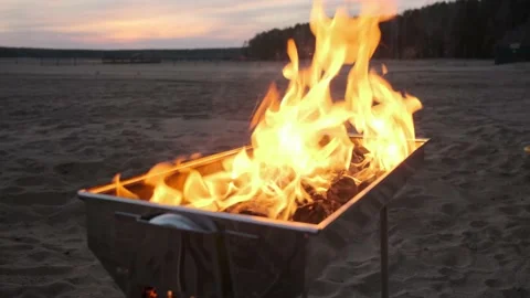 Fire in the grill Stock Footage 153978967
