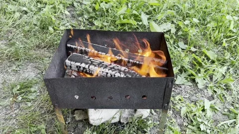 Fire in the grill Stock Footage 203790882
