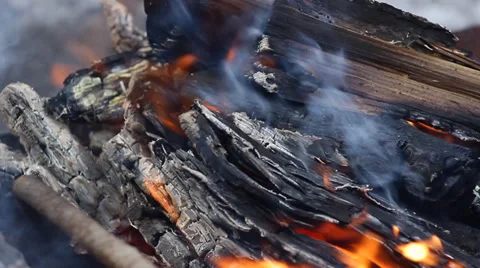 Fire in the grill, macro shot Stock Footage 34957151