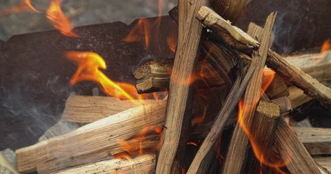 Fire in the grill in nature Stock Footage 130599880
