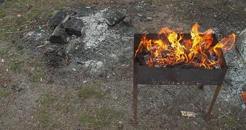 Fire in the grill in nature Stock Footage 130601828