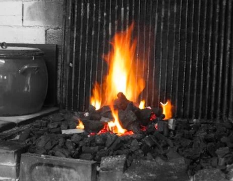 Fire on a grill Foto stock