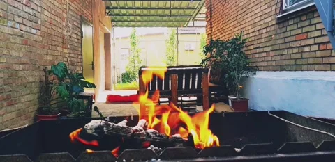 Fire / grill / yard / rest Stock Footage 140817161