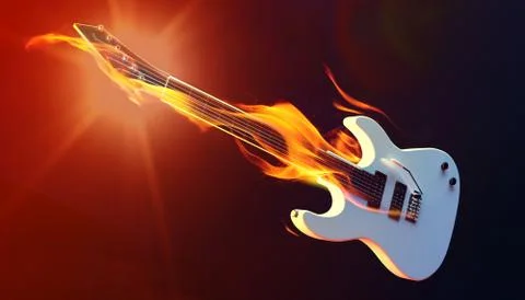 Fire guitar 3d render Stock Illustration