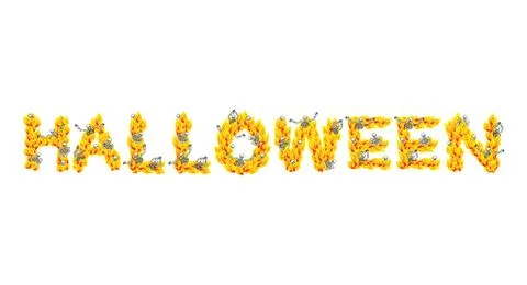 Fire Halloween letters. Skeletons in hell. Sinners in inferno. Satanic symbol Stock Illustration