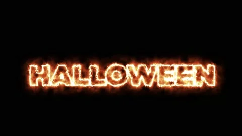 Fire "HALLOWEEN" Text on the Black Background. Darken Mode. 4K Stock Footage 142317789