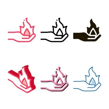 Fire on hand symbol multistyle icon vector outline Stock Illustration