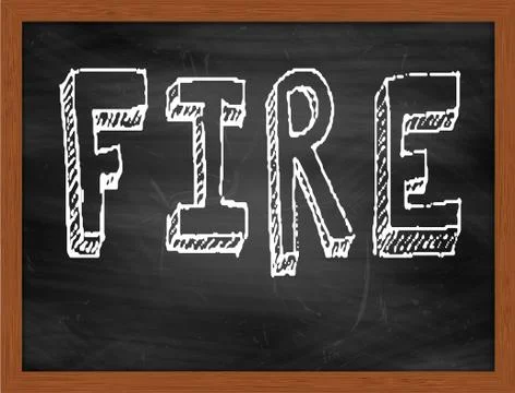 FIRE  hand writing text on black chalkboard Stock Illustration