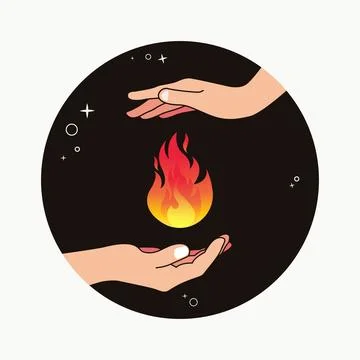 Fire in hands icon vector illustration, spirit concept Stock Illustration
