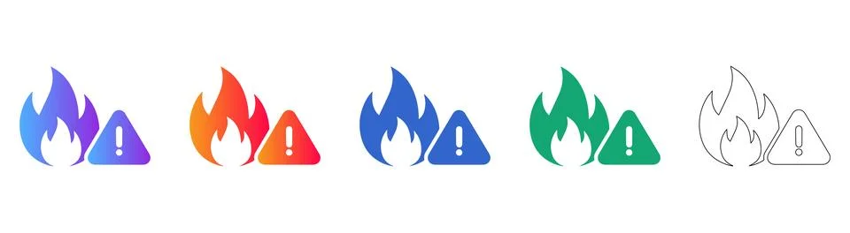 Fire Hazard Warning Icon Set: Safety, Alert, and Risk Prevention Stock Illustration