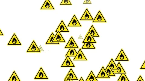 Fire Hazard Warning Sign animation on white background Stock Footage 334584868