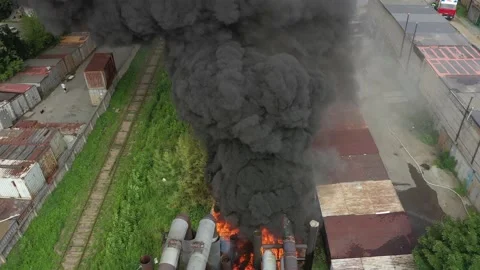 The fire on heating main, goes dense black smoke. Stock Footage 206004123