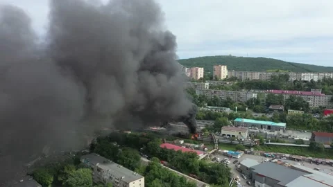 The fire on heating main, goes dense black smoke. Stock Footage 206616822